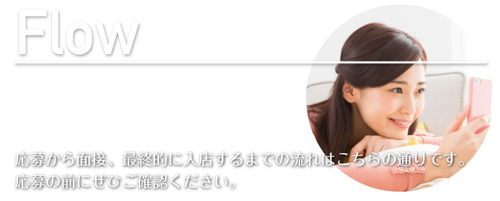 応募から面接、最終的に入店するまでの流れはこちらの通りです。応募の前にぜひご確認ください。